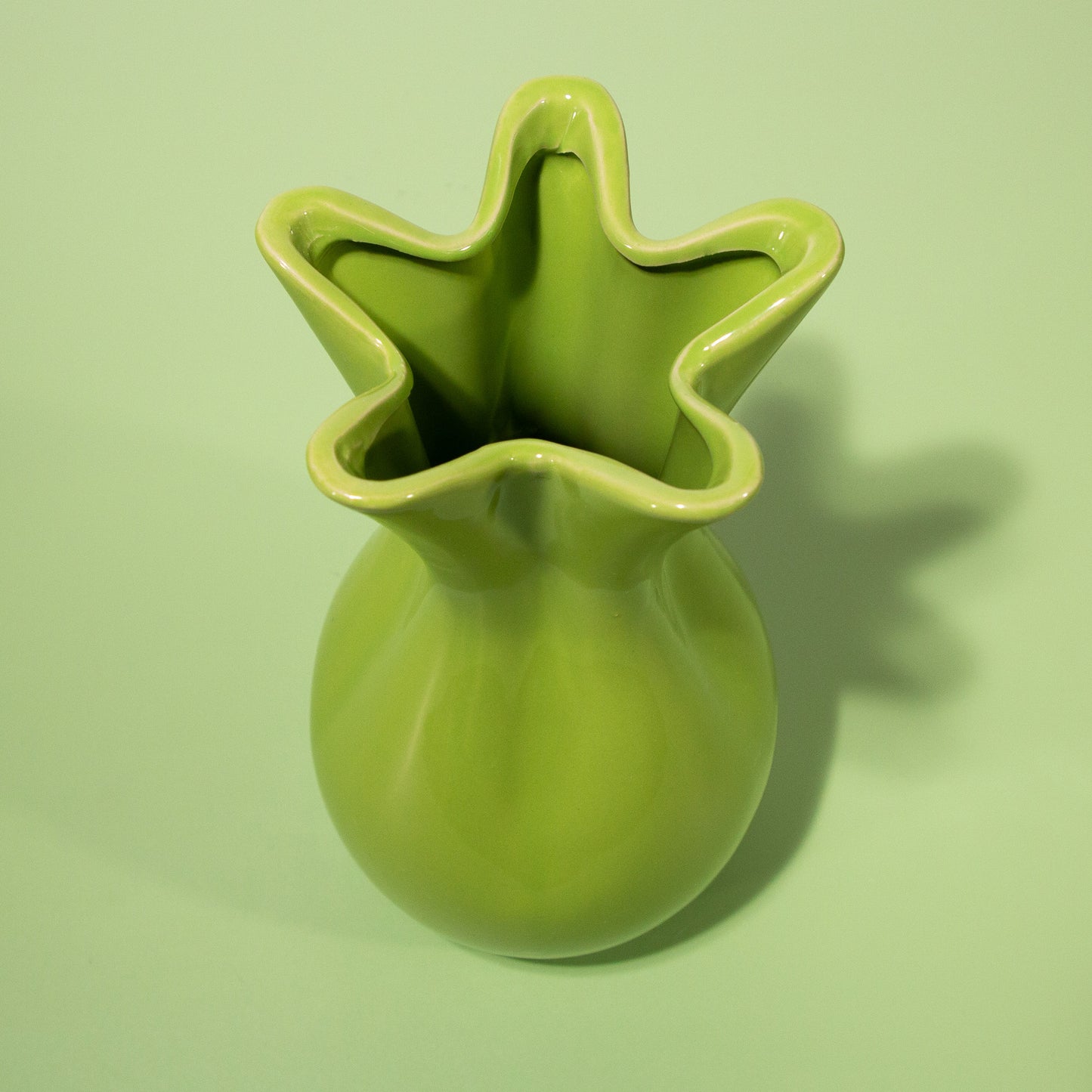 Vintage Green Wavy Ceramic Vase, 1990s