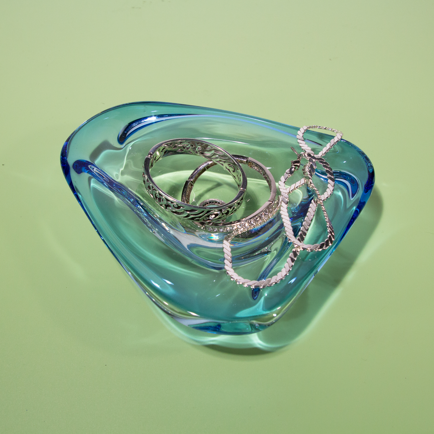 Vintage Light Blue Handblown Glass Ashtray, Catch-all Tray, 1970s