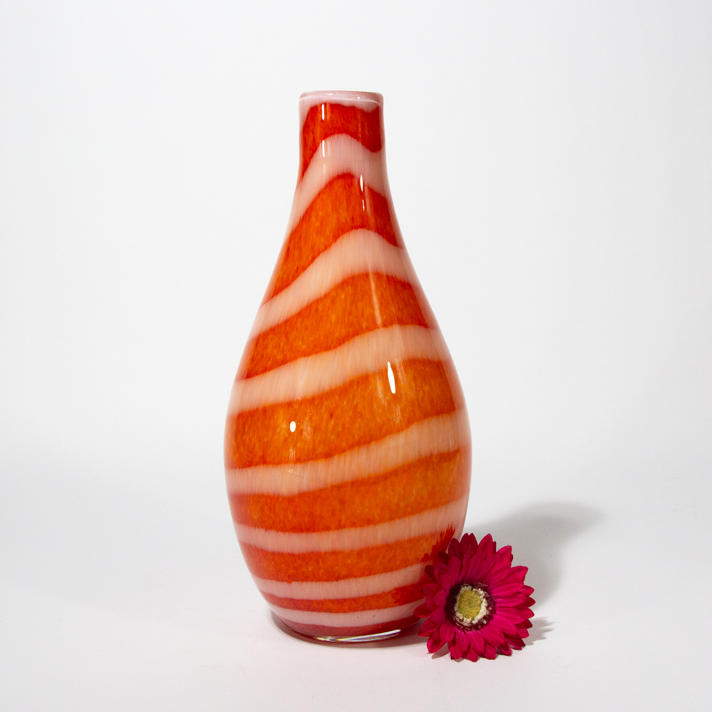 Vintage Handblown Glass Orange Striped Vase, Mid-Century 1970s