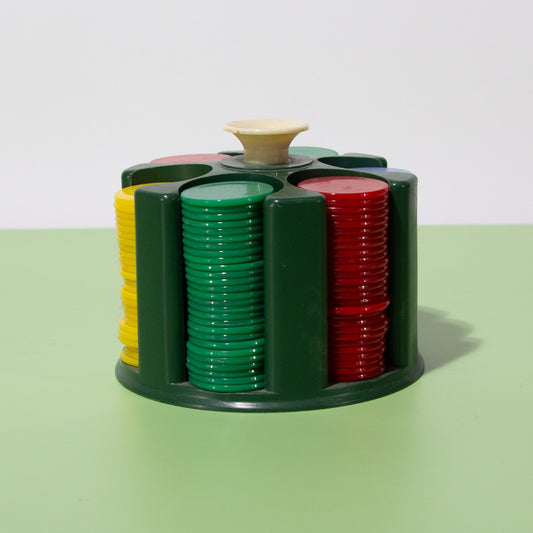 Vintage Poker Chip Holder with Chips, Mid-century 1960s