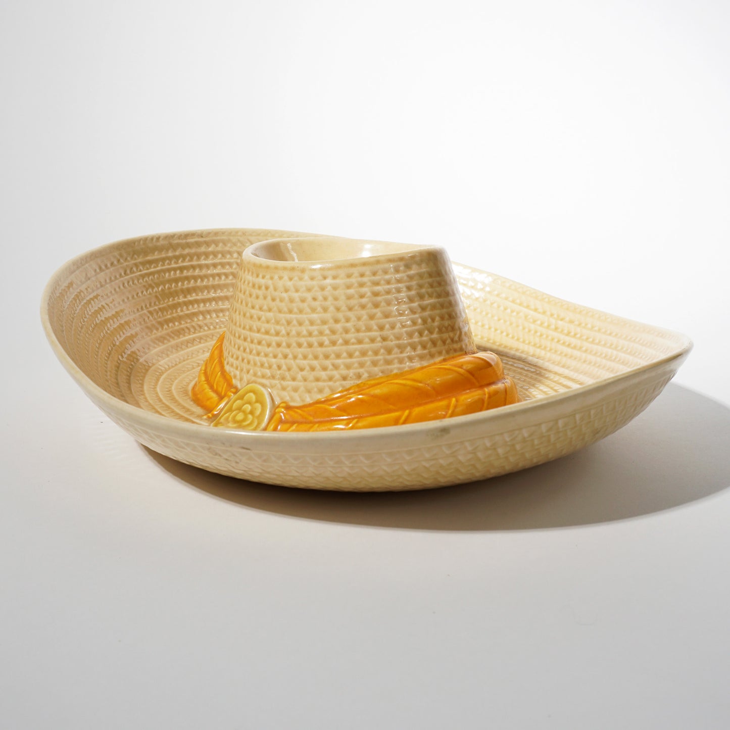 Vintage Ceramic Sombrero Chip & Dip Dish, Mid-century 1960s