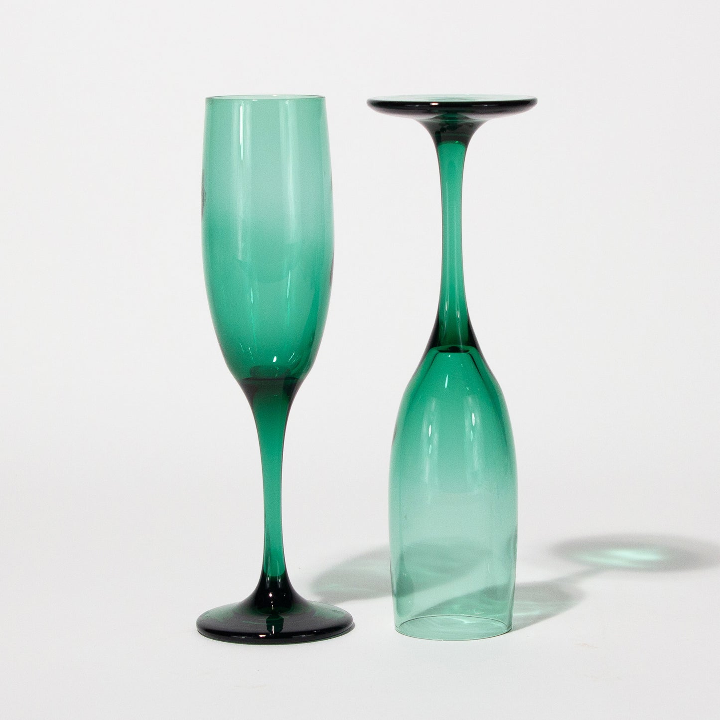 Vintage Juniper Green Glass Champagne Flutes, 1980s