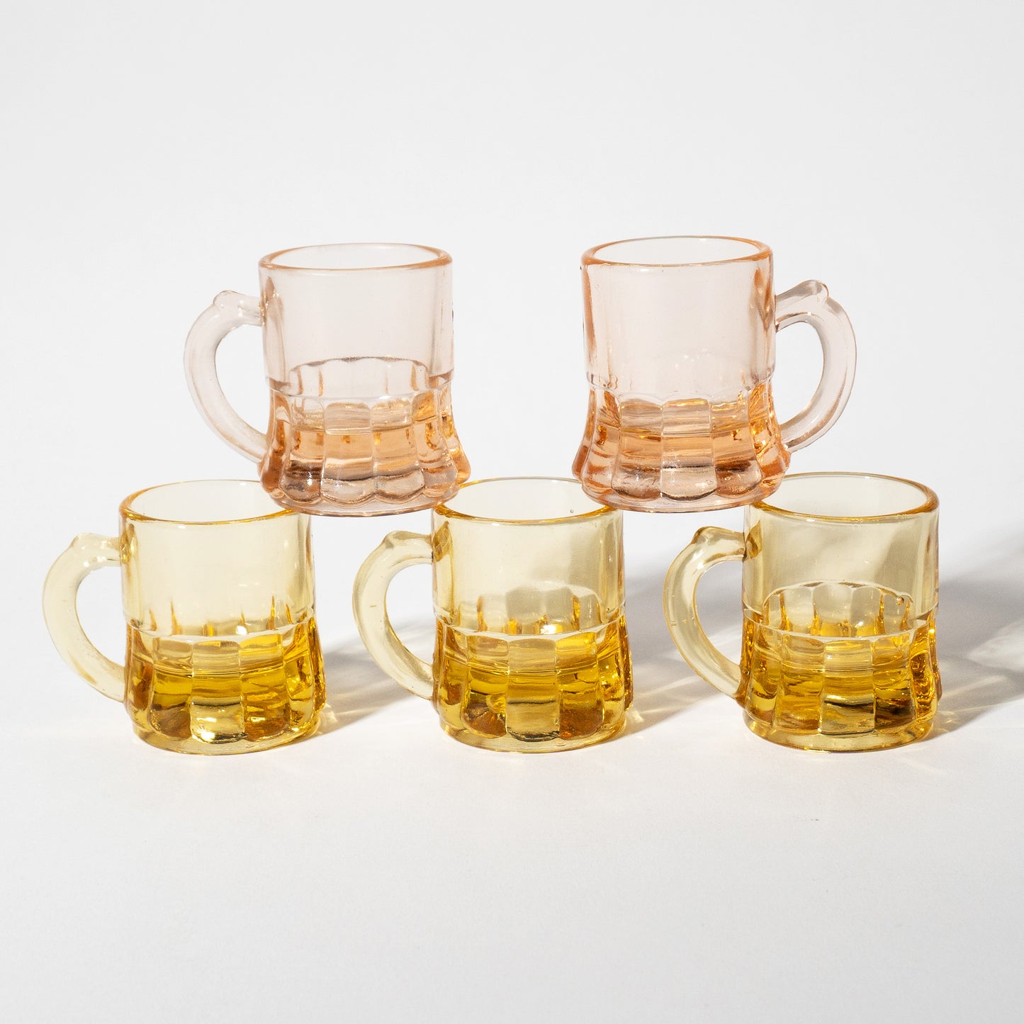 Vintage Amber & Pink Beer Stein Shot Glasses, 1960s