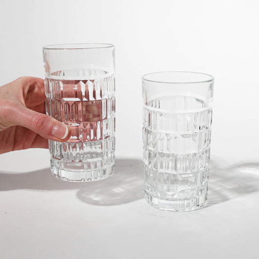 Vintage Clear Glass Geometric Pattern Tumblers, 1960s Mid-century