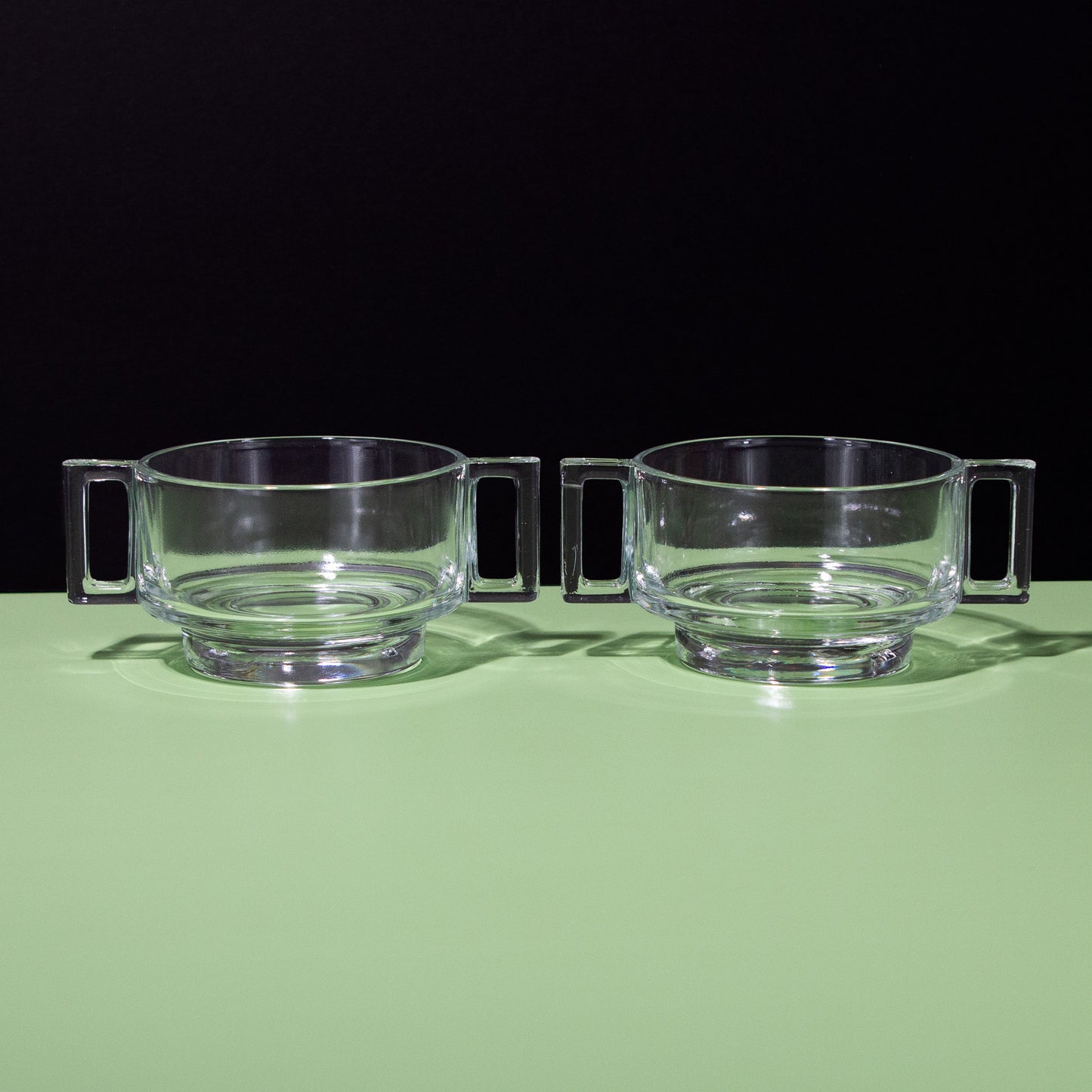 Vintage Joe Colombo Glass Bowls, Square Double Handle, Mid-century Modern 1960s