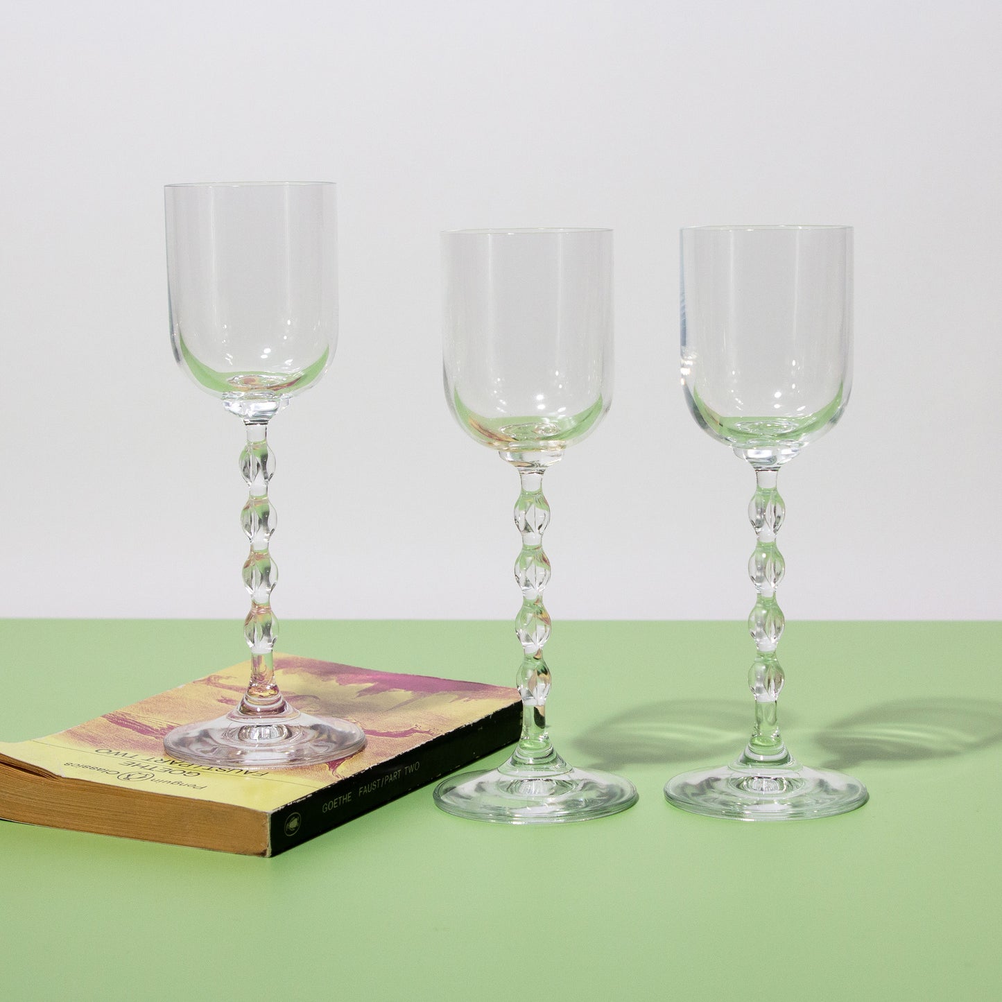 Vintage Clear Cordials with Tall Bubble Stem, 1960s Mid-century