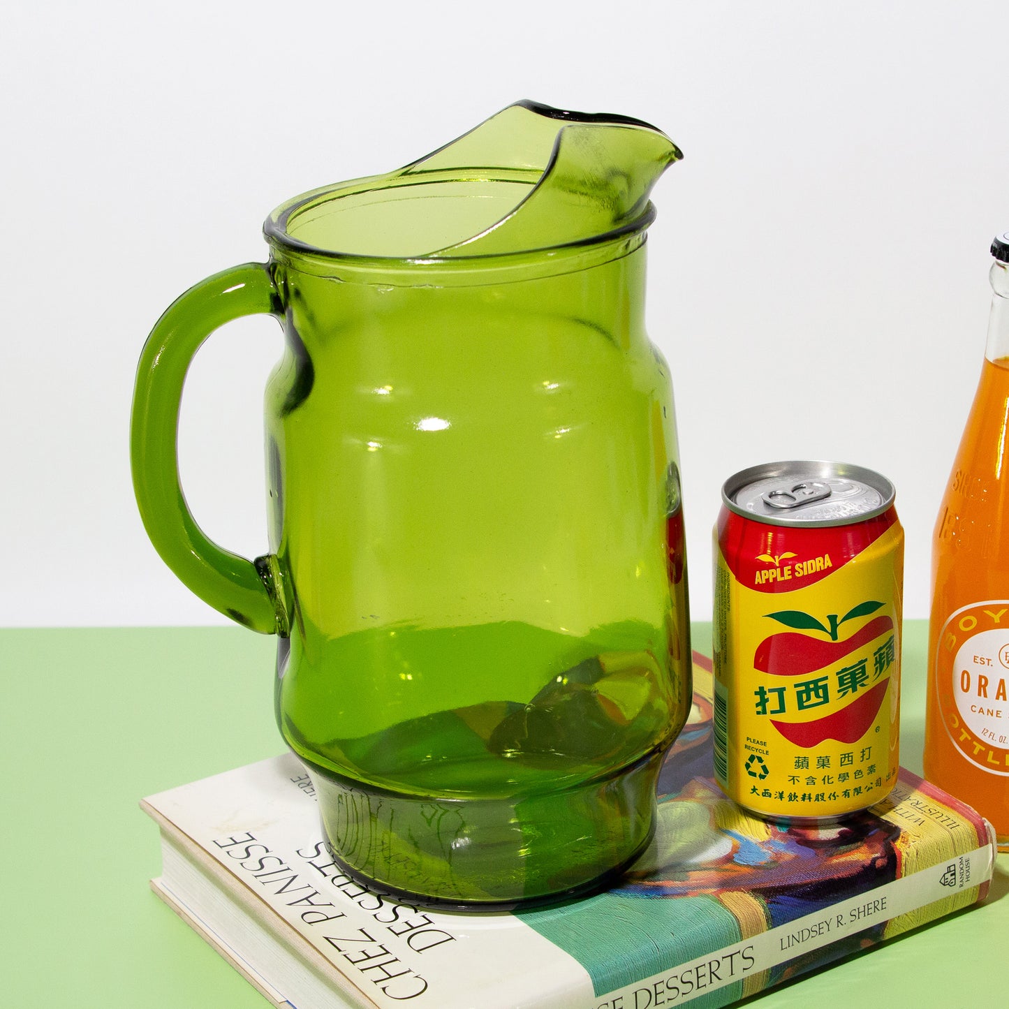 Vintage Green Glass Pitcher, 1980s