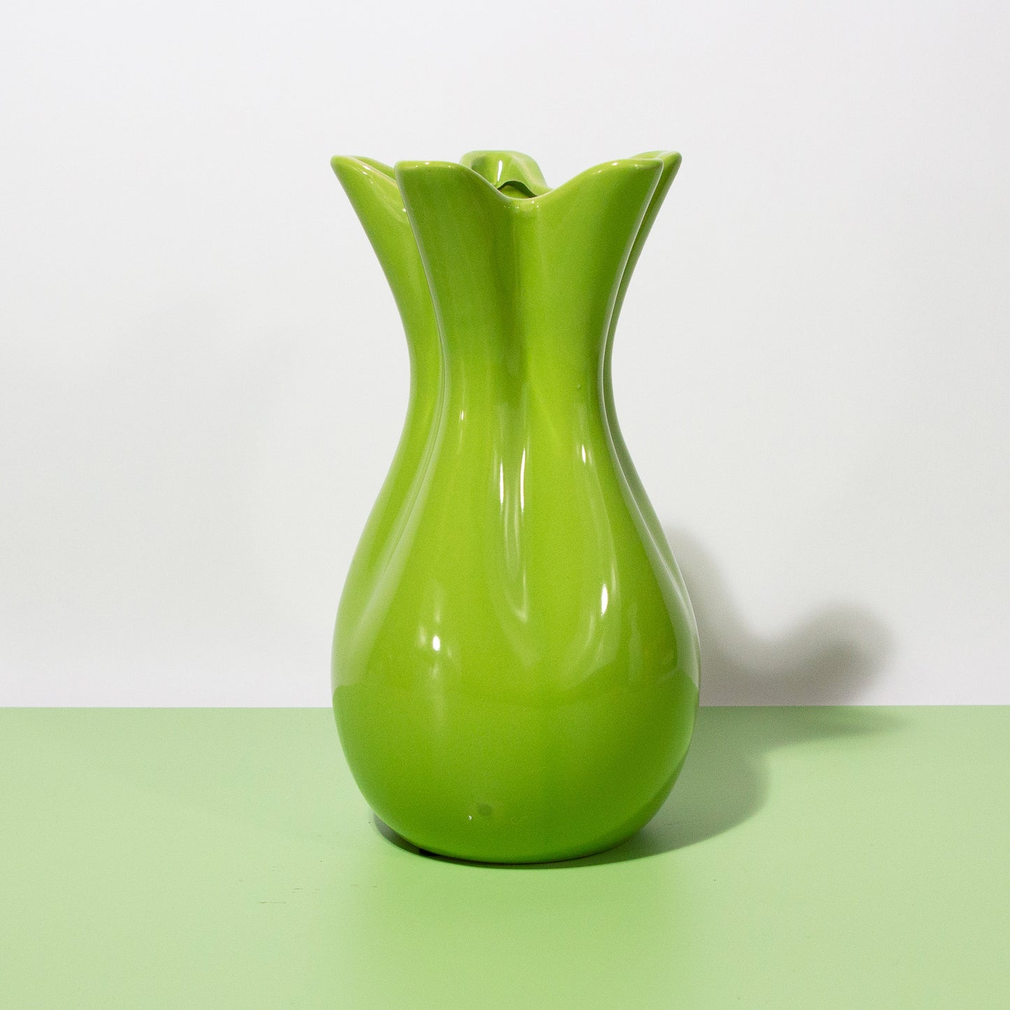 Vintage Green Wavy Ceramic Vase, 1990s