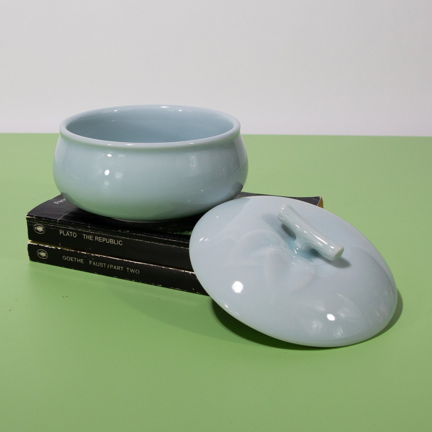 Vintage Japanese Blue Ceramic Bowl with Lid, 1970s