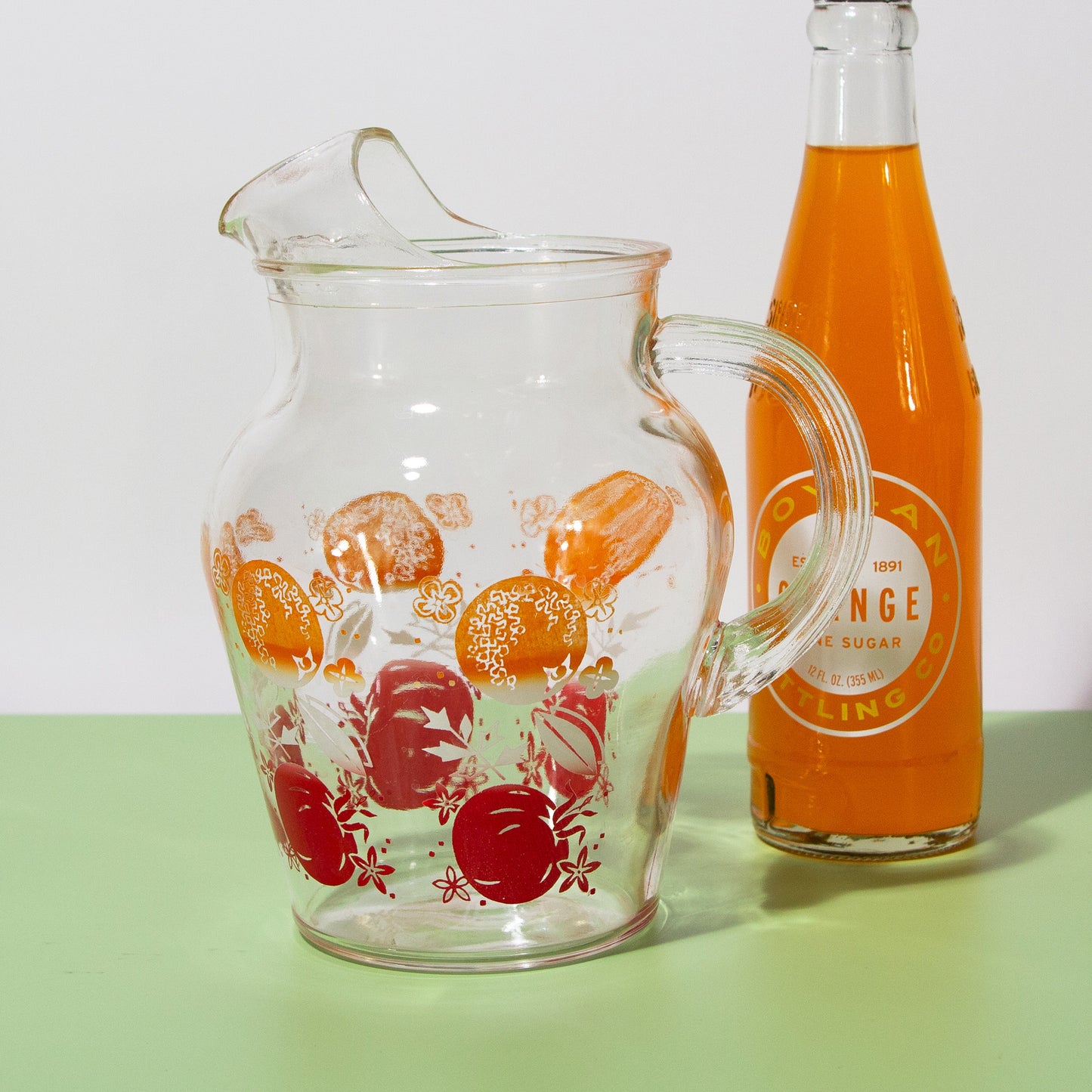 Vintage Small Glass Orange Juice Pitcher, 1940s Mid-century Modern