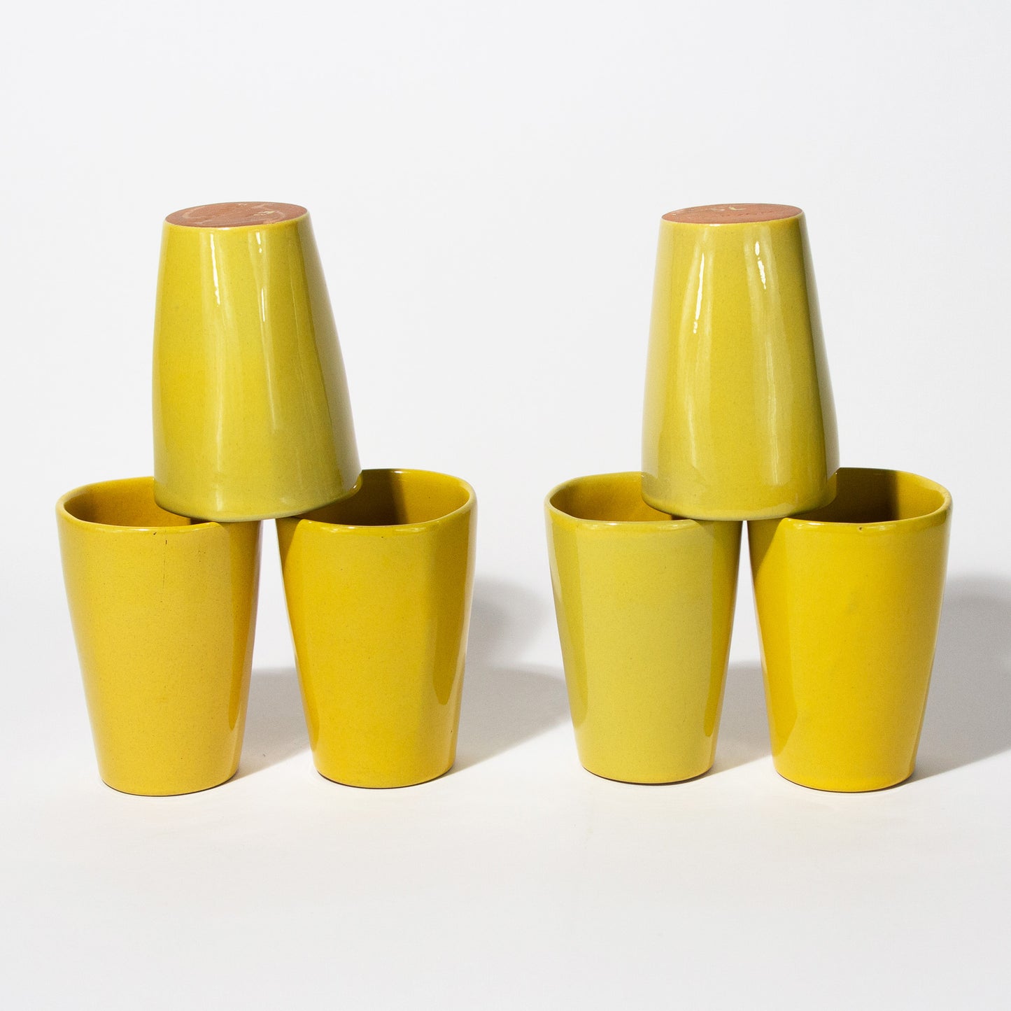 Vintage Sunflower Yellow Ceramic Frankoma Tumblers Mid-century 1960s