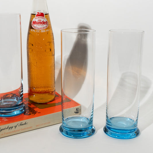 Vintage Blue Glass Highballs, 1970s