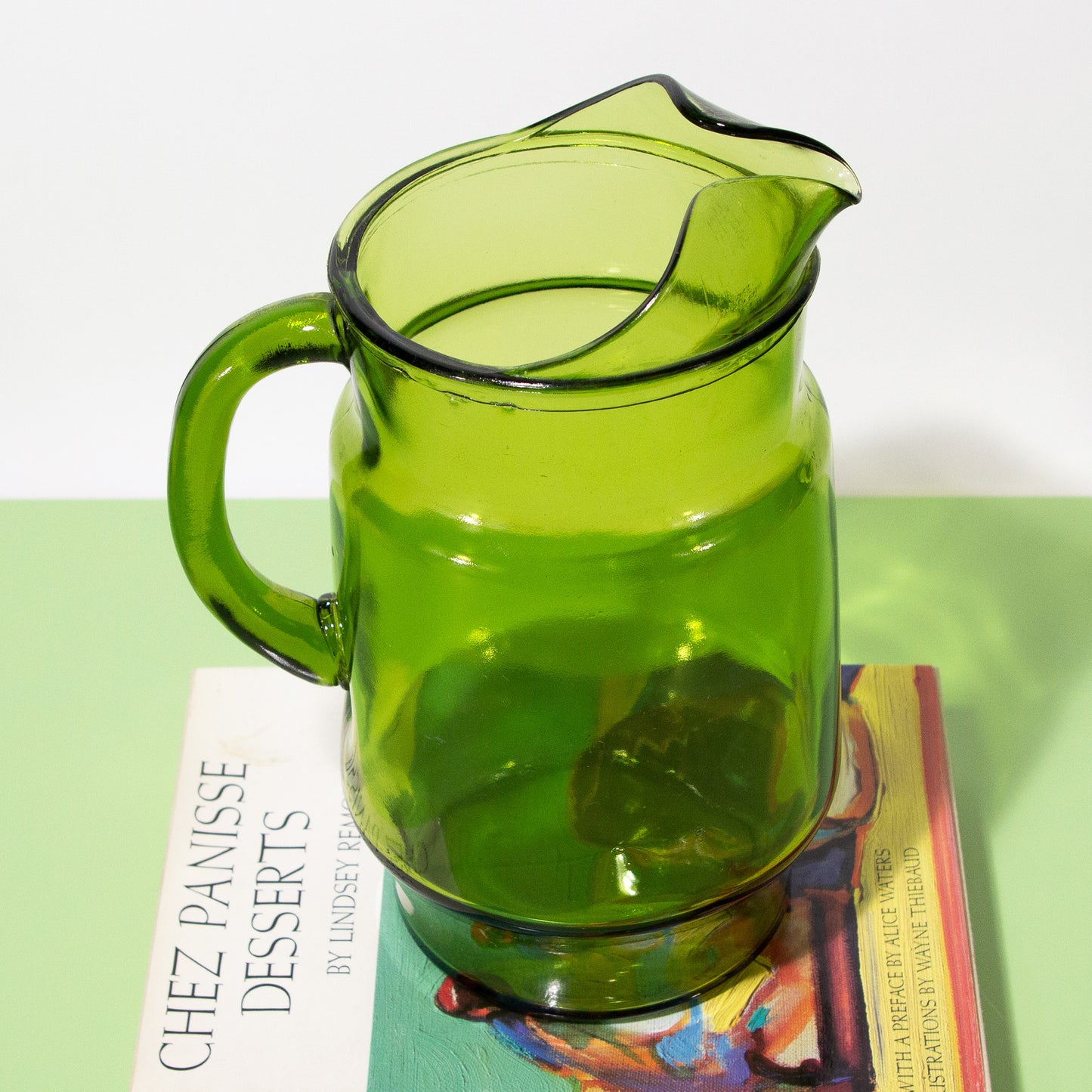 Vintage Green Glass Pitcher, 1980s