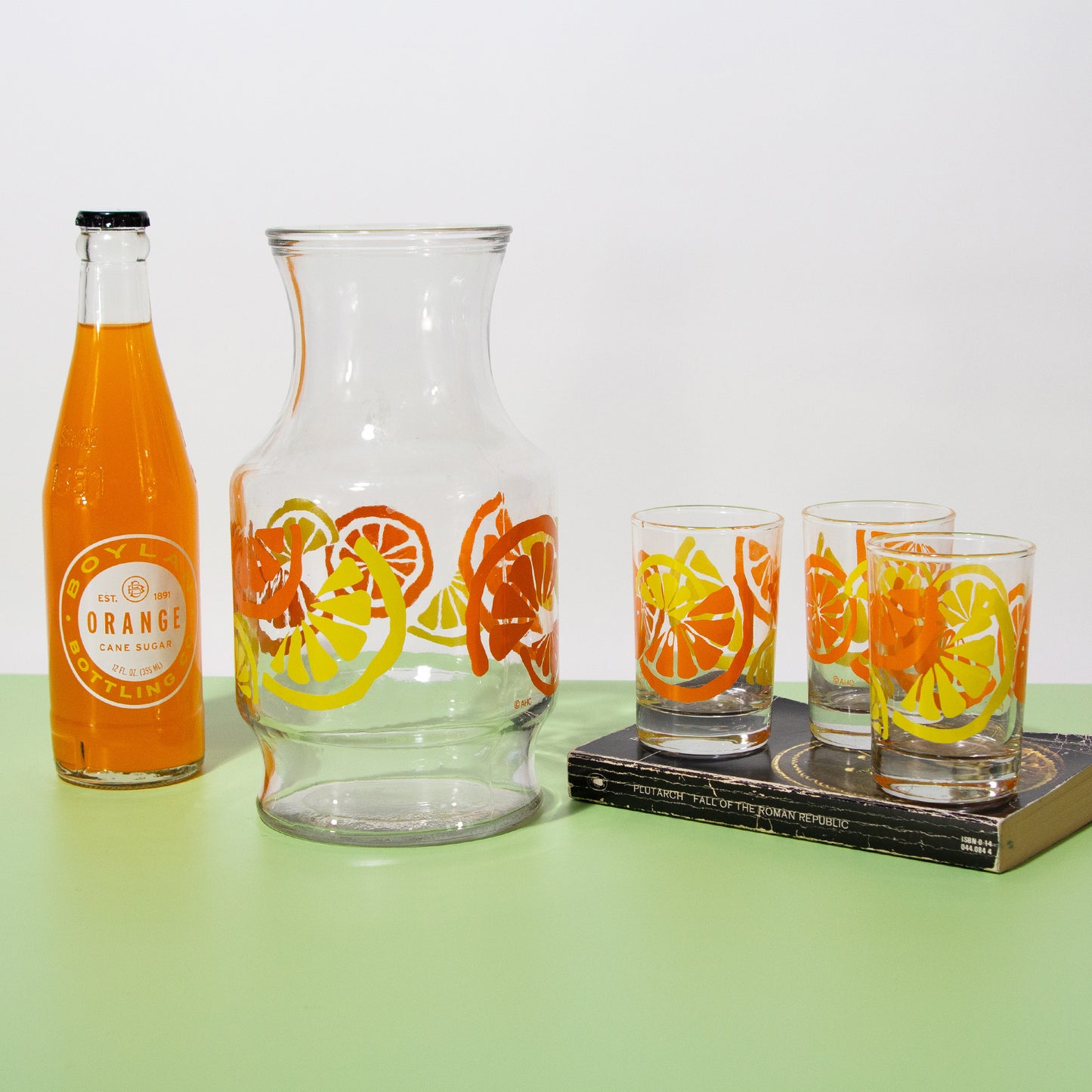 Vintage Orange Juice Carafe & Juice Glass Set, 1970s