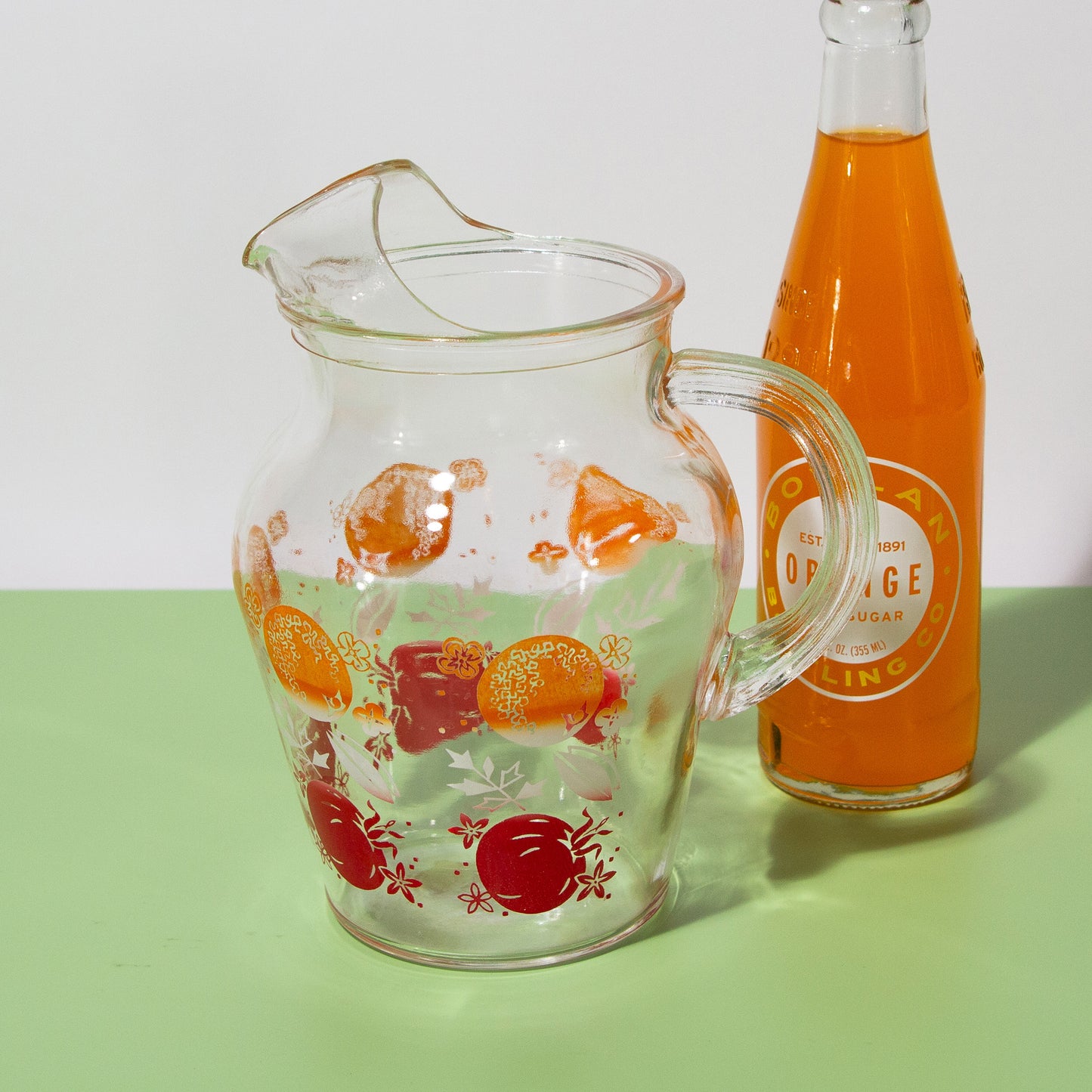 Vintage Small Glass Orange Juice Pitcher, 1940s Mid-century Modern