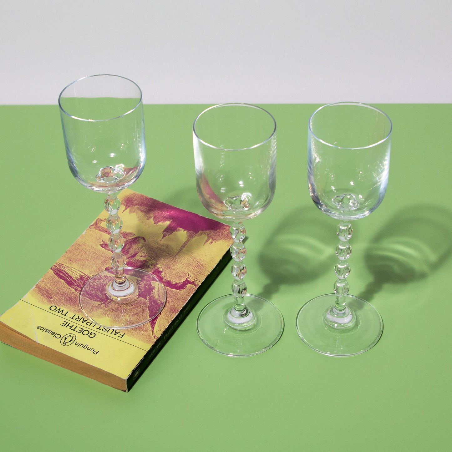 Vintage Clear Cordials with Tall Bubble Stem, 1960s Mid-century