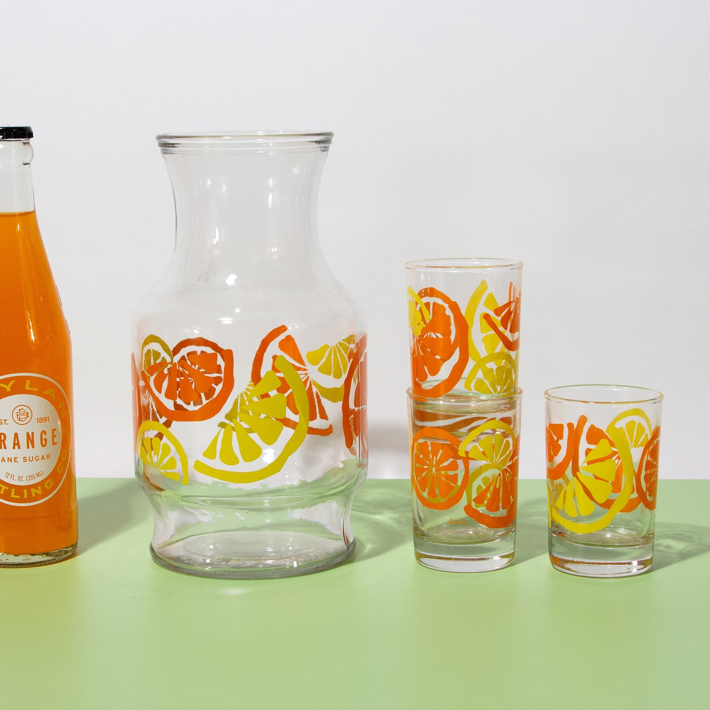 Vintage Orange Juice Carafe & Juice Glass Set, 1970s