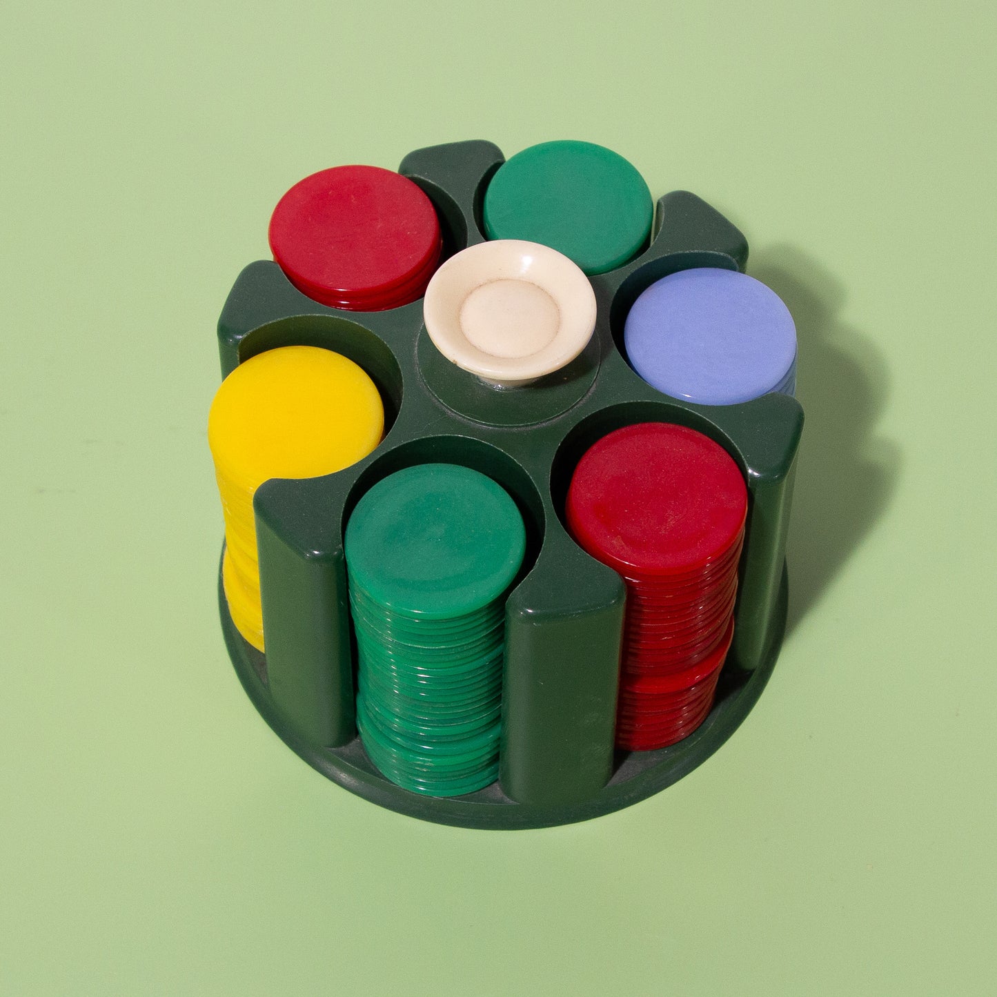 Vintage Poker Chip Holder with Chips, Mid-century 1960s