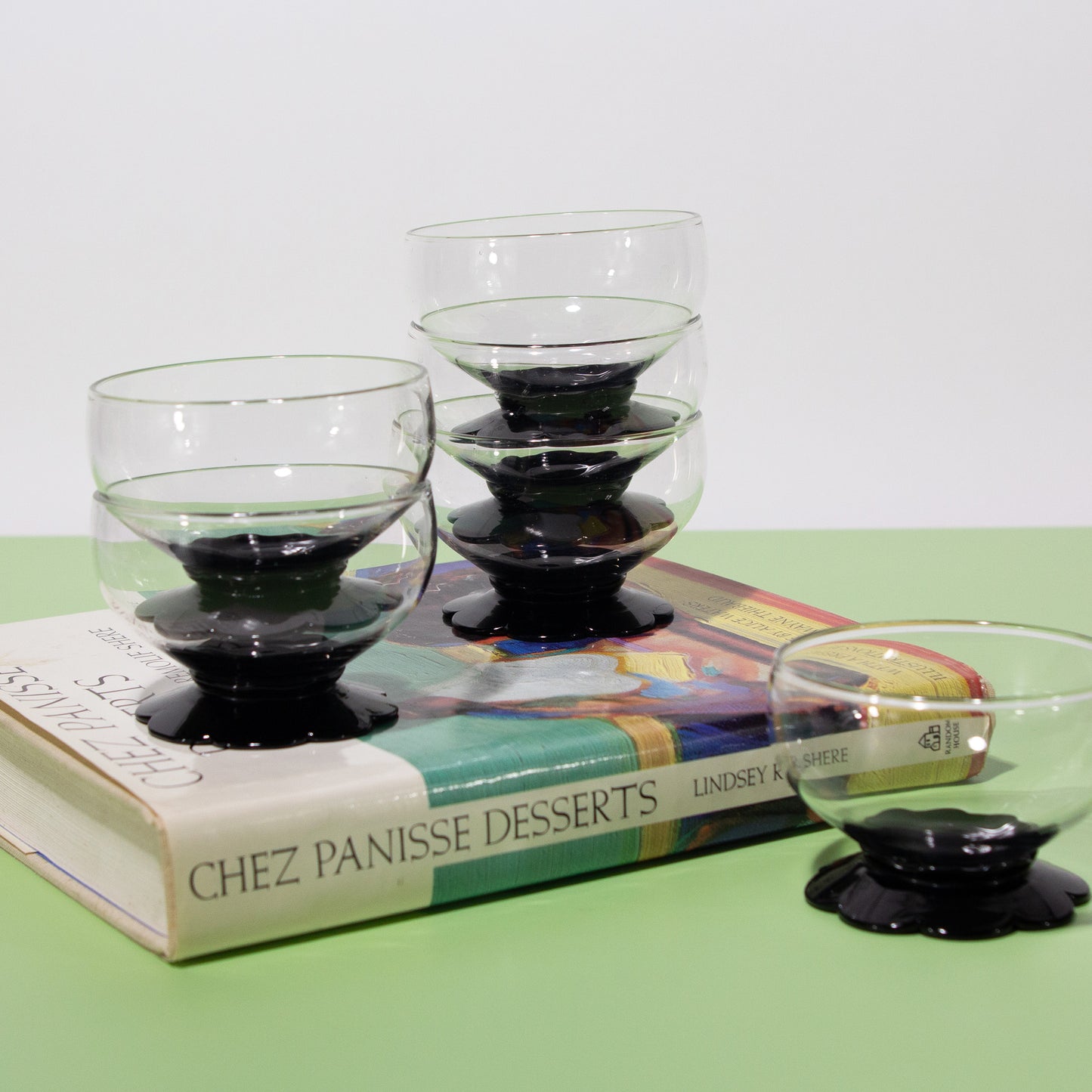 Vintage Glass Lily Pad Black Coupes, 1930s