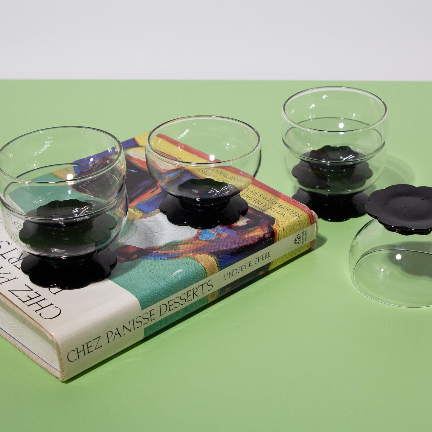 Vintage Glass Lily Pad Black Coupes, 1930s