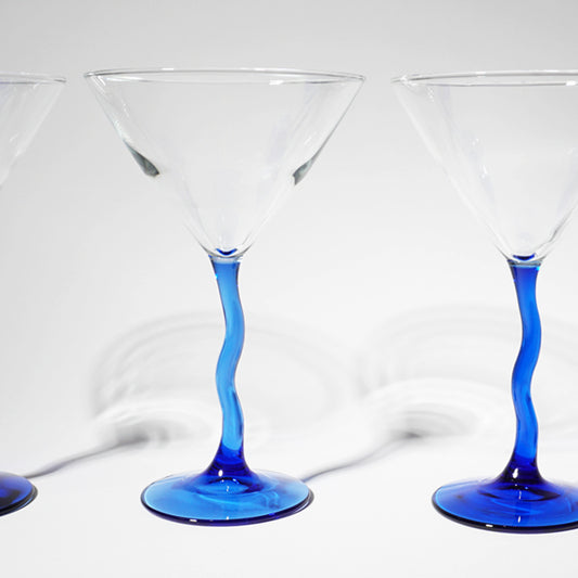 Vintage Blue Crooked Stem Martini Glasses, 1980s