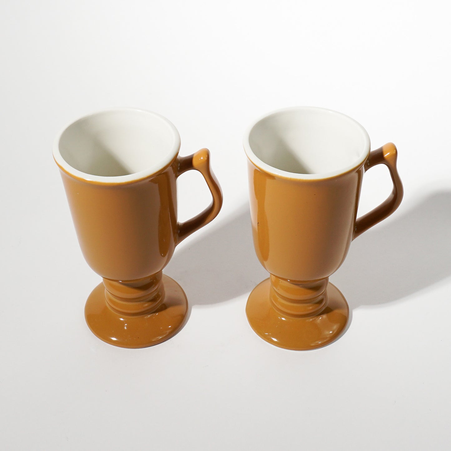 Vintage Hall Pottery Tan Ceramic Coffee Mugs, Mid-century Modern