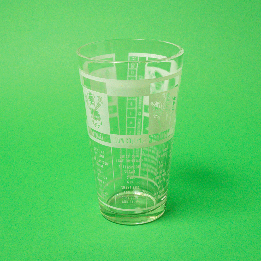 Vintage Mid-century Cocktail Recipe Mixing Glass, 1960s