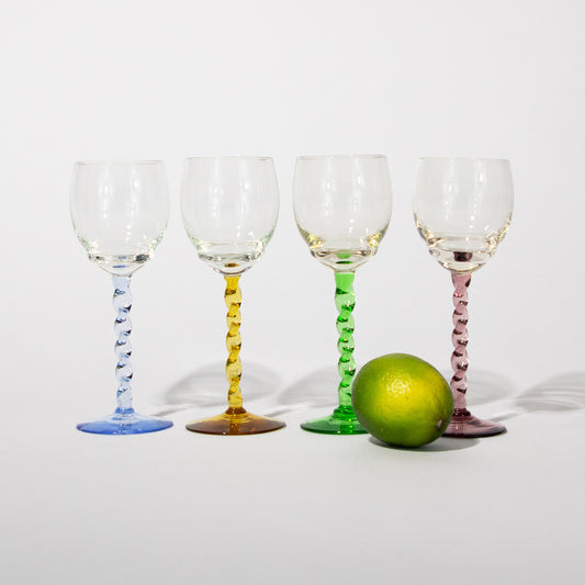 Vintage Italian Multi-colored Twist Stem Cordials Mid-century 1960