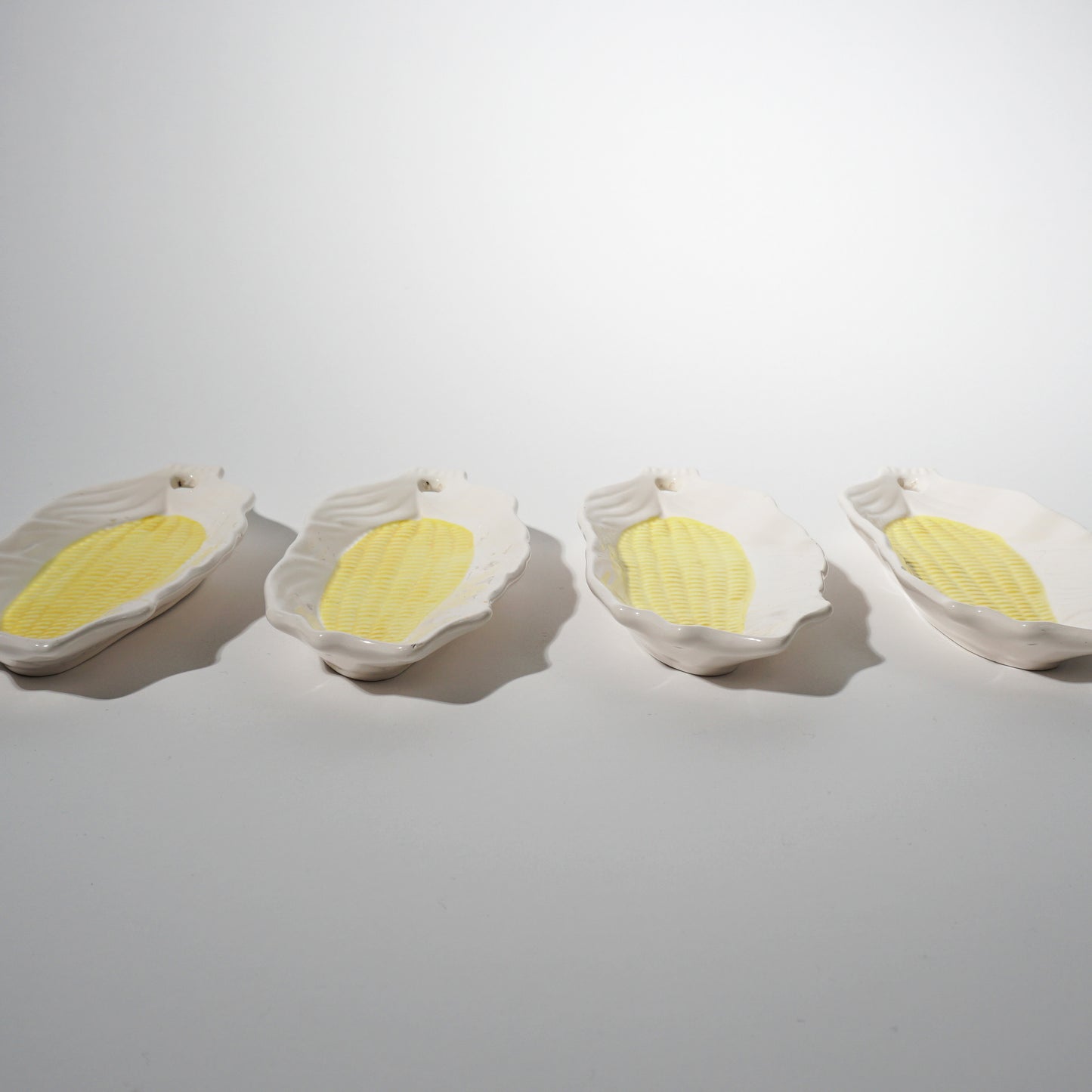 Vintage White Edge Ceramic Corn Holders, 1970s