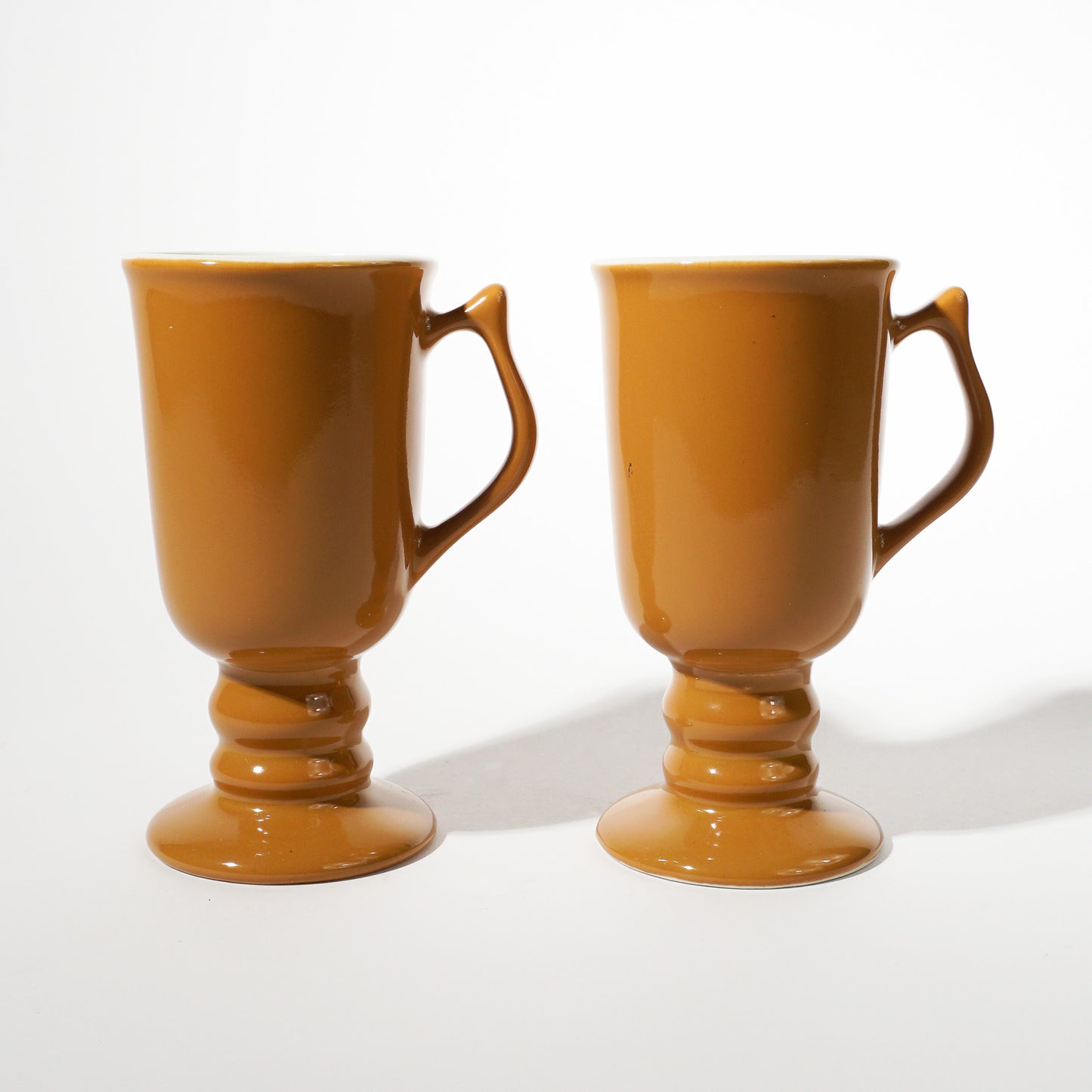 Vintage Hall Pottery Tan Ceramic Coffee Mugs, Mid-century Modern