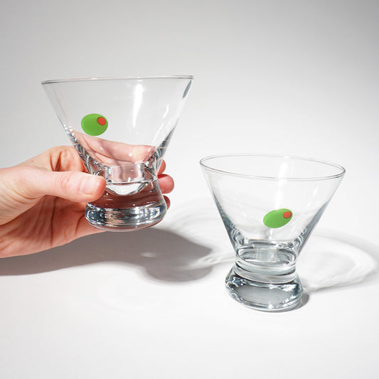 Stemless Olive Martini Glasses, Mid-Century