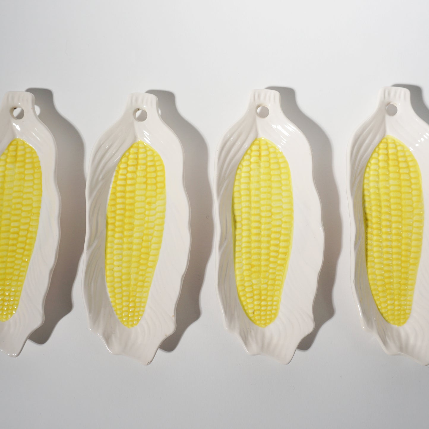 Vintage White Edge Ceramic Corn Holders, 1970s