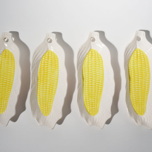 Vintage White Edge Ceramic Corn Holders, 1970s